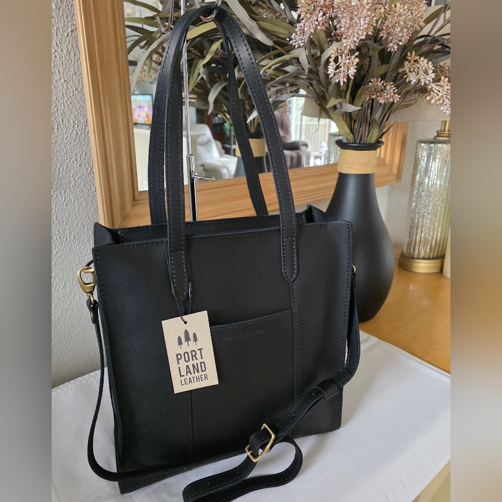 NEW Portland Leather Large N/S Smooth Black Lola Crossbody Tote NWT Price Firm